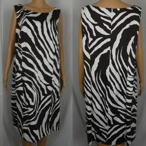Peter Nygard Plus Size Zebra Print Sheath Dress Brown White Ivory Sleeveless 18